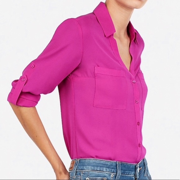 NWT Express Fuchsia Pink Portfolio Button Up Shirt - Picture 2 of 2